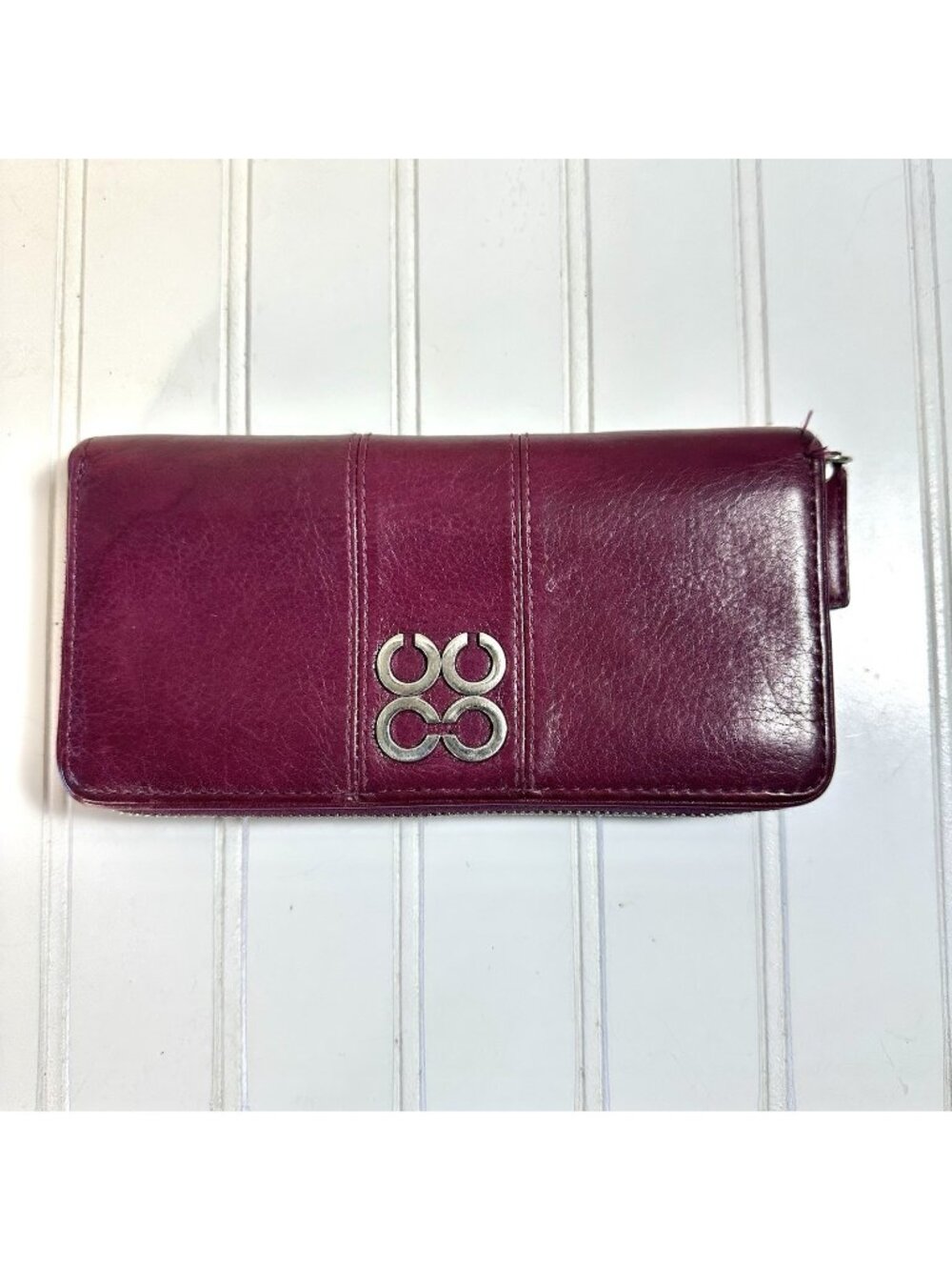 Coach Wallet Op Art Linked C Zip Around Accordion Purple Plum Berry Burgundy Y2K